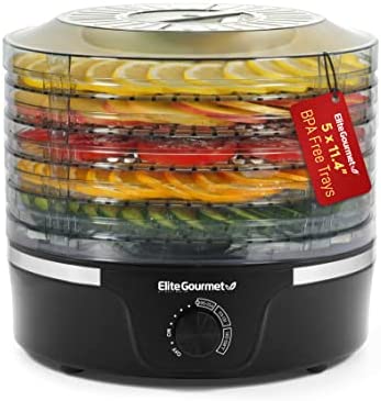 Photo 1 of Elite Gourmet EFD319 Food Dehydrator, 5 BPA-Free 11.4" Trays Adjustable Temperature Controls, Jerky, Herbs, Fruit, Veggies, Dried Snacks, Black
