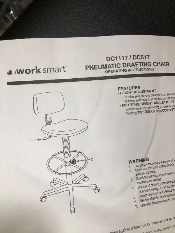 Photo 2 of Worksmart - DC Series Vinyl & Molded Foam Drafting Chair - Black