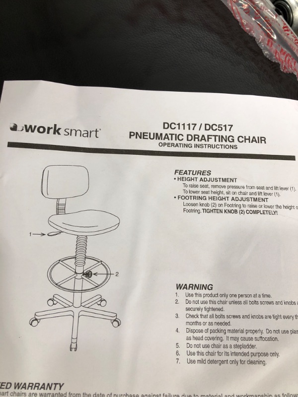 Photo 2 of Worksmart - DC Series Vinyl & Molded Foam Drafting Chair - Black