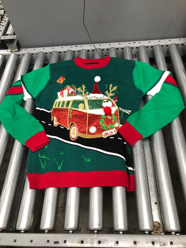 Photo 2 of Blizzard Bay Young Men’s Christmas Camper Van Sweater, Green Combo, Small
