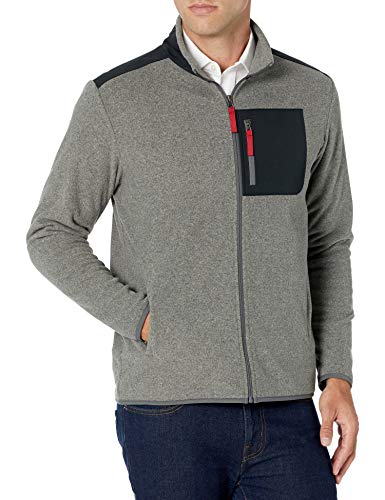 Photo 1 of Amazon Essentials Men's Full-Zip Polar Fleece Jacket, Charcoal Heather/Black, Color Block, XX-Large
