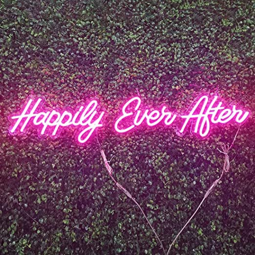 Photo 1 of Britrio LED Neon Light Sign, Pink Happily Ever After Hanging Neon Art Wall Sign for Party Wedding Hashtag Home Decor Kid Bedroom Bar 12V (Power Adapter Include)
