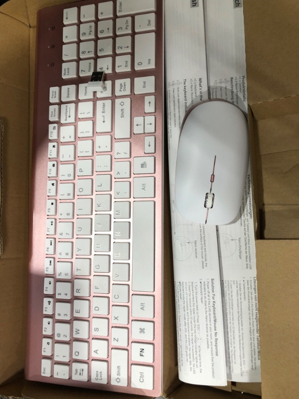 Photo 2 of Wireless Keyboard and Mouse Set Compatible with MAC PC Laptop Windows Compact USB Full Size Quiet Pink Rose Gold
