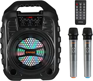 Photo 1 of EARISE T26 Pro Karaoke Machine with 2 Wireless Microphones, Portable PA System Bluetooth PA Loudspeaker with LED Lights, Audio Recording, FM Radio, Remote Control, Supports TF Card/USB/AUX
 *** missing cords and microphone bottom cover and remote***