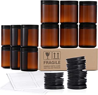 Photo 1 of 12 Pack, 8 OZ Thick Amber Round Glass Jars with 12 Metal Lids & 12 Plastic Lids - Empty Candle Jar, Food Storage Containers, Canning Jar For Spice, Powder, Liquid, Sample - Leakproof & Dishwasher Safe
