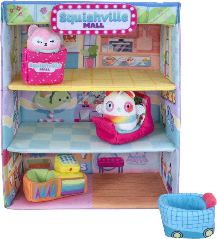 Photo 1 of Squishville Squishmallows Mall-Two 2-Inch Mini-Squishmallows Plush Characters,Themed Play Scene,4 Accessories (Shopping Bag,Shopping Cart,Cash Register,Arcade Machine)-Amazon Exclusive
