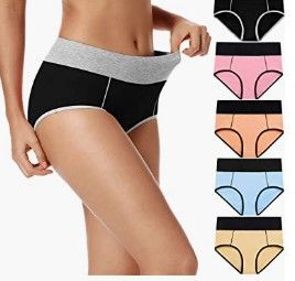 Photo 1 of POKARLA Women's High Waisted Cotton Underwear Soft Breathable Panties Stretch Briefs Regular & Plus Size 5-Pack
