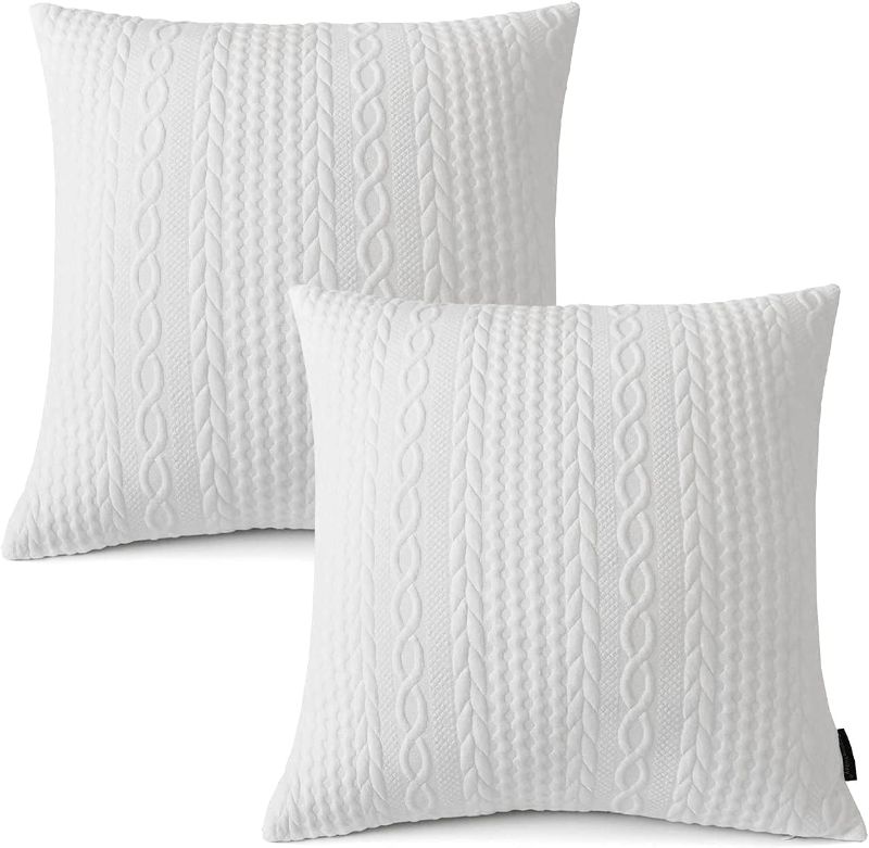 Photo 1 of Booque Valley White Throw Pillow Covers, Pack of 2 Super Soft Elegant Modern Embossed Patterned Cushion Covers Decorative Stretchy Pillow Cases for Sofa Bed Car Chair, 18 x 18 inch(Pure White)
