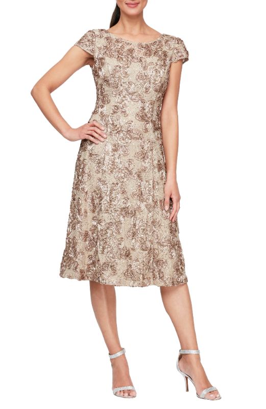 Photo 1 of Alex Evenings Women's a-Line Rosette MIDI Dress in Champagne 16 Lord & Taylor (16)
