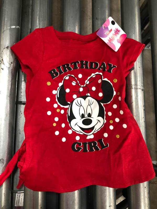 Photo 2 of Disney Girl's Minnie Mouse Birthday Girl Blouse Tee Shirt, Red (3T)
