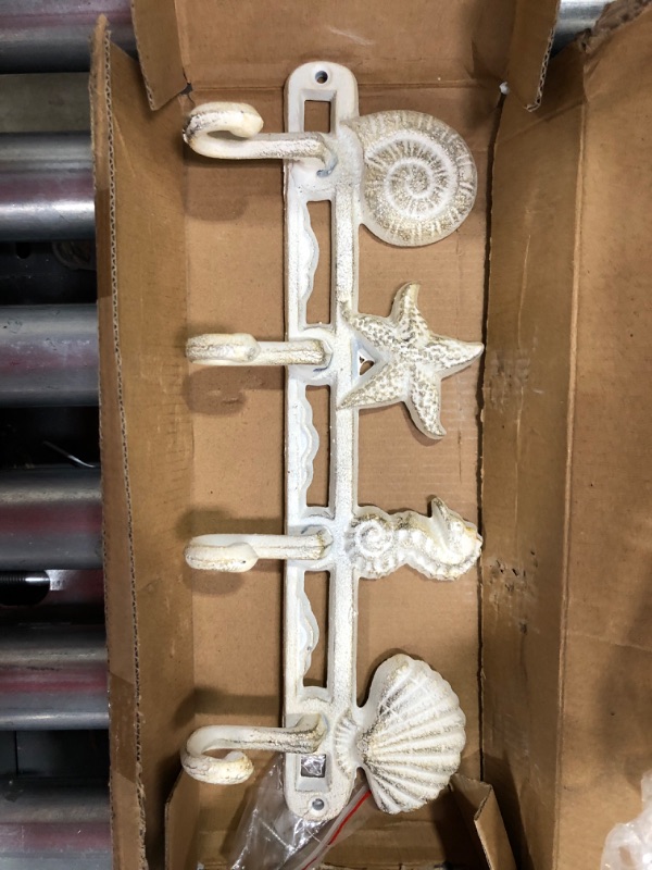 Photo 2 of [mother S Day Gift] Vintage Seashell Coat Hook Hanger by Comfify | Rustic Cast Iron Wall Hanger W/ 4 Decorative Hooks | Includes Screws and Anchors |
