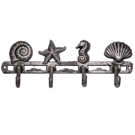 Photo 1 of [mother S Day Gift] Vintage Seashell Coat Hook Hanger by Comfify | Rustic Cast Iron Wall Hanger W/ 4 Decorative Hooks | Includes Screws and Anchors |
