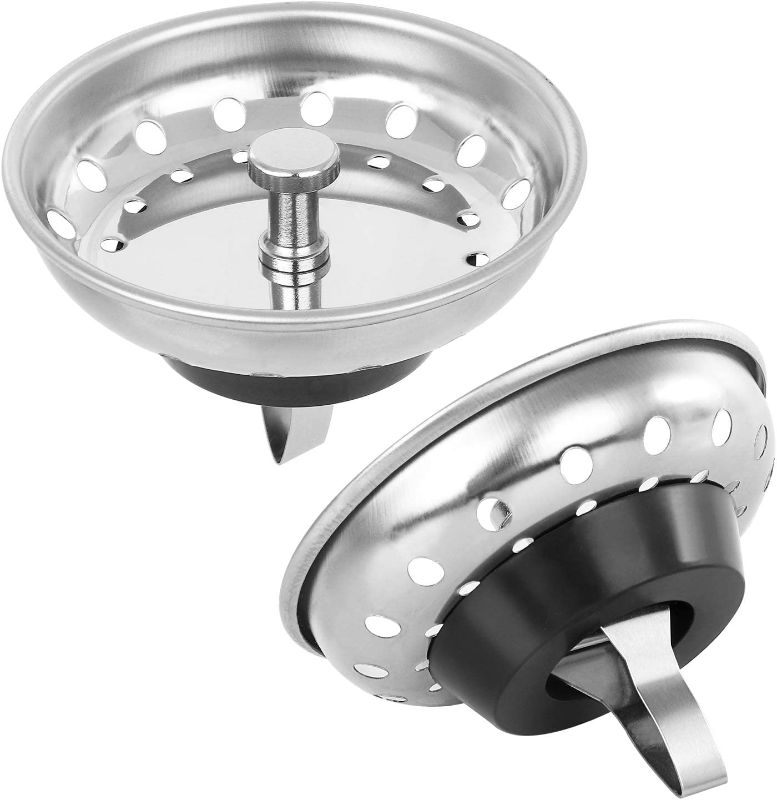 Photo 1 of AFANTY 2PCS Kitchen Sink Strainer Stopper 2 in 1, Spring Clip Plunger, Replacement for Standard Drains(3-1/2 Inch), Chrome Plated Stainless Steel Body with Rubber Stopper
