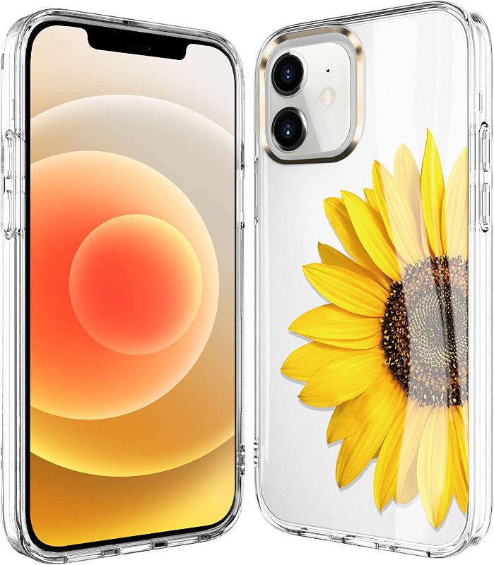 Photo 1 of BAISRKE iPhone 12 Mini Case,with Flowers,for Girly Women,Shockproof Clear Floral Pattern Hard Back Cover for Phone 5.4 inch 2020 - Yellow Sunflower
