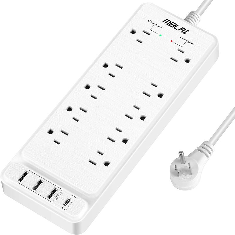 Photo 1 of Power Strip Surge Protector with USB, Fast Charging Desktop USB C Power Strip Flat Plug with 10 AC Outlets 4 USB Ports, 1875W/15A, 8ft Extension Cords Outlet Strip for Home Office
