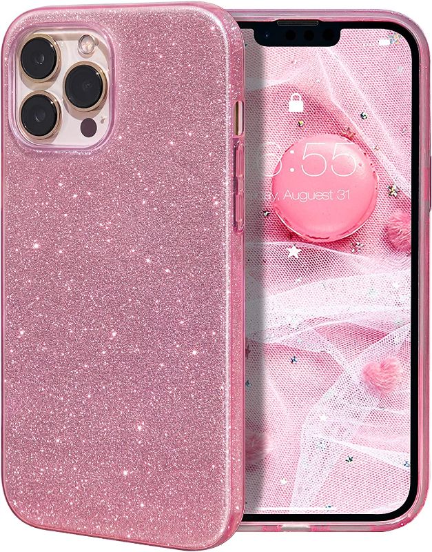 Photo 1 of MILPROX Compatible with iPhone 13 Pro Case (2021), Glitter Sparkly Shiny Bling Rubber Gel Shell Cases 3 Layers Shockproof Protective Bumper Cover for iPhone 13 Pro 6.1"?3 Cameras? 2021-Pink
