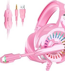 Photo 1 of Gaming Headset Pink with Microphone for PC, PS4, Noise Cancelling Headphones with USB LED Eposy
