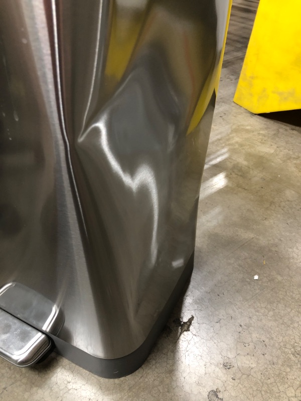 Photo 1 of (DENTED SIDE) Glad Stainless Steel Step Trash Can with Clorox Odor Protection | Large Metal Kitchen Garbage Bin with Soft Close Lid, Foot Pedal and Waste Bag Roll Holder, 13 Gallon, All Stainless
