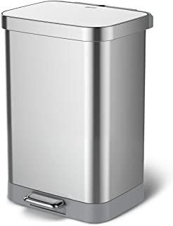 Photo 1 of (DENTED SIDE) Glad Stainless Steel Step Trash Can with Clorox Odor Protection | Large Metal Kitchen Garbage Bin with Soft Close Lid, Foot Pedal and Waste Bag Roll Holder, 13 Gallon, All Stainless
