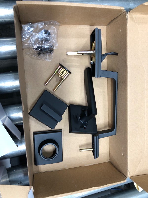 Photo 2 of (MISSING COMPONENTS) NeuType Double Door Handle Sets with Deadbolt Entry Door Locksets Single Cylinder HandleSet with Straight Handle Lower Half Grip, Black
