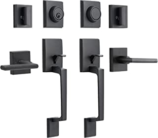 Photo 1 of (MISSING COMPONENTS) NeuType Double Door Handle Sets with Deadbolt Entry Door Locksets Single Cylinder HandleSet with Straight Handle Lower Half Grip, Black
