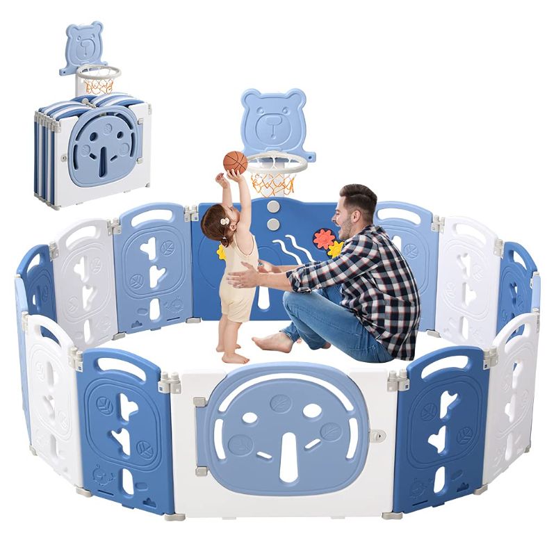 Photo 1 of Baby Playpen,Dripex 14 Panel Baby Playard Foldable Kids Activity Centre Indoor Outdoor Baby Fence Play Pen NO Gaps with Gate for Baby Boys Girls Toddlers Without Ball
