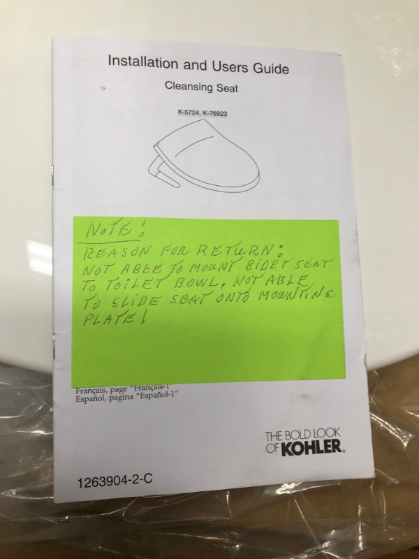 Photo 2 of (SEE PIC FOR DAMAGED DESCRIPTION) Kohler K-5724-0 Puretide Elongated Manual Bidet Toilet Seat