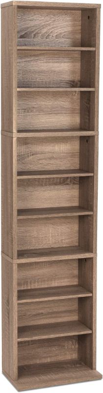 Photo 1 of Atlantic Herrin Media Storage Cabinet – Protects & Organizes Prized Music, Movie, Video Games or Memorabilia Collections, PN 74736269 in Weathered Oak, ?? DIMENSION: 13” (W) x 8” (D) x 54” (H) | WEIGHT: 19 LBS.

