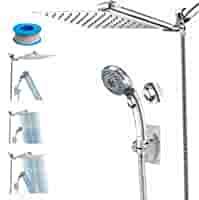 Photo 1 of 10" Shower Head with handheld ON OFF switch Combo with Extension Arm, Luxurious Stainless Steel 10'' Rain Showerhead and 5 Settings Handheld Combo, with Adjustable Shower Arm (Chrome)
