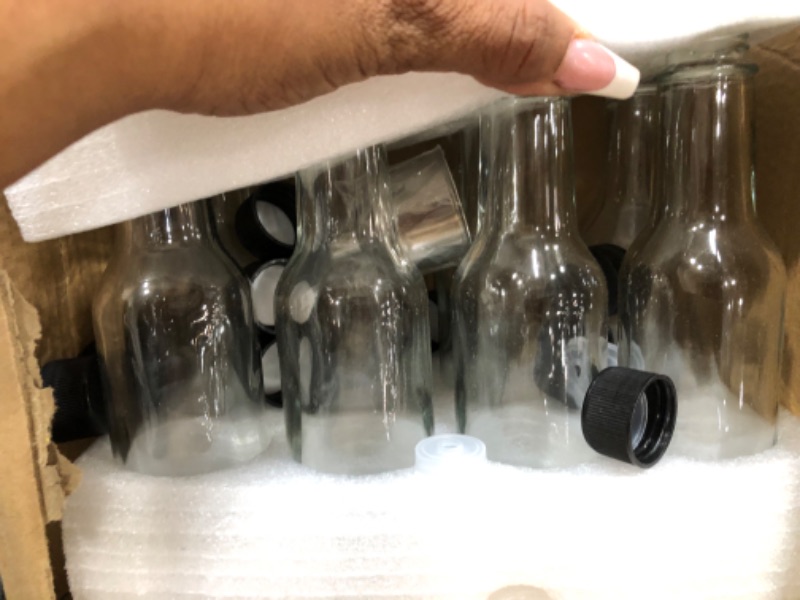 Photo 1 of 12, 2 oz Small Clear Glass Bottles (60ml) with Lids & 3 Stainless Steel Funnels -