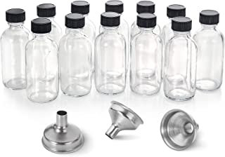 Photo 1 of 12, 2 oz Small Clear Glass Bottles (60ml) with Lids & 3 Stainless Steel Funnels -