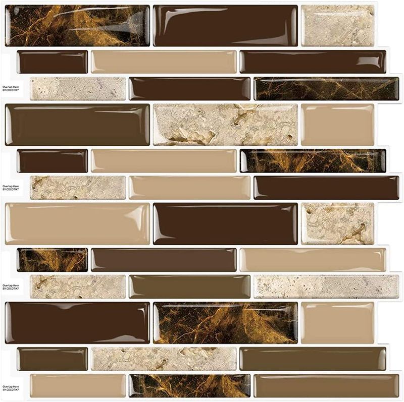 Photo 1 of  12"x12" Peel and Stick Backsplash, Self-Adhesive Waterproof Wall Tile, 10 Sheets (Brown Marble)