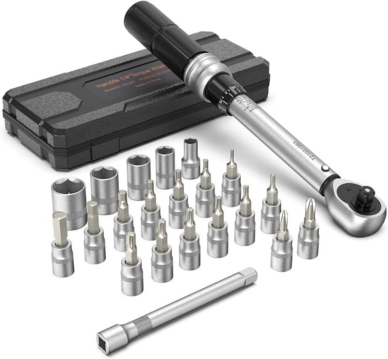 Photo 1 of 1/4 Inch Drive Click Torque Wrench Set, Handife Bike Torque Wrench Tools 33-209 in.lb / 5-25Nm with Double Scale, Extension Bar, Maintenance Kit for Road & Mountain Bicycle Torque Wrench Set