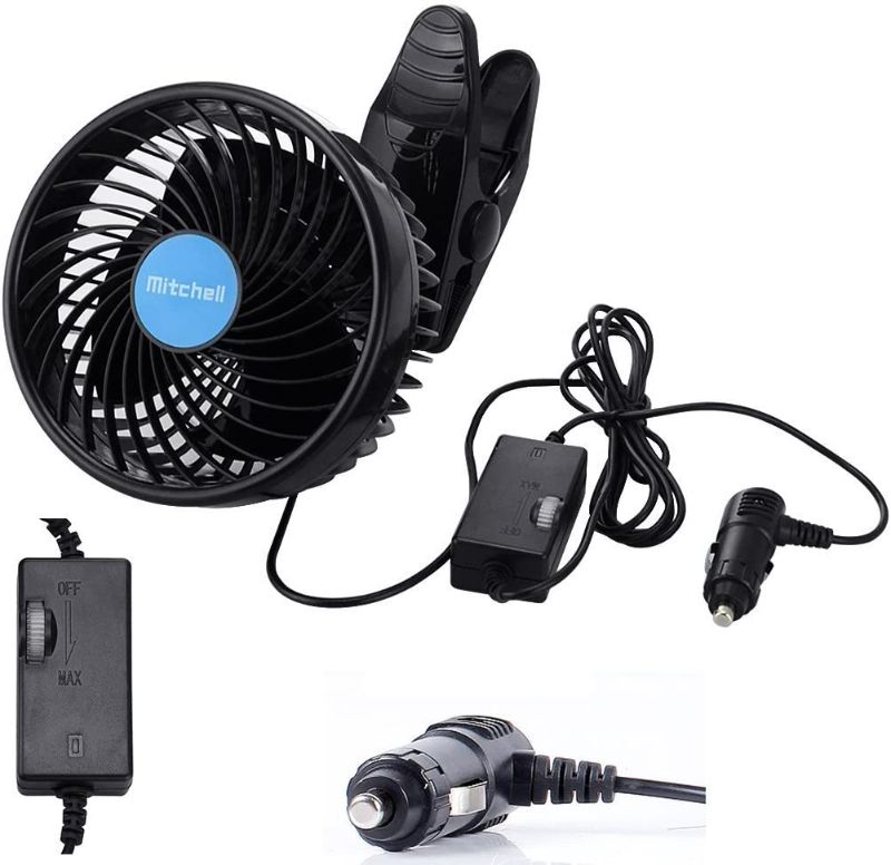 Photo 1 of 12V 6''Car Cooling Fan Automobile Vehicle Clip Fan Powerful Quiet Ventilation Electric Car Fans with Adjustable Clip & Cigarette Lighter Plug for Car/Vehicle