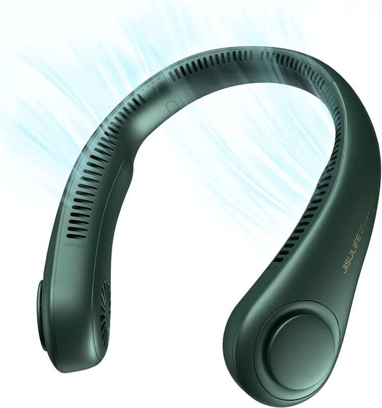 Photo 1 of JISULIFE Portable Neck Fan, Hands Free Bladeless Fan, 4000 mAh Battery Operated Wearable Personal Fan, Leafless, Rechargeable, Headphone Design, USB Powered Desk Fan,3 Speeds-Dark Green
