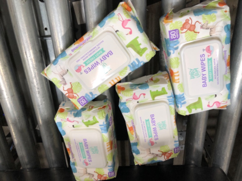 Photo 1 of Baby Wipes - HAPPY BUM Sensitive Water Baby Diaper Wipes, Hypoallergenic, Unscented, 4 Flip-top packs (320 Wipes Total)