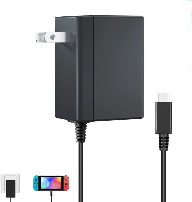 Photo 1 of Charger for Switch,Switch Charger Compatible with Switch OLED and Switch Lite.15V/2.6A Power Supply Support Switch TV Mode.5 FT Power Cable USB C Port.2.5 Hours Fast Charge AC Adapter