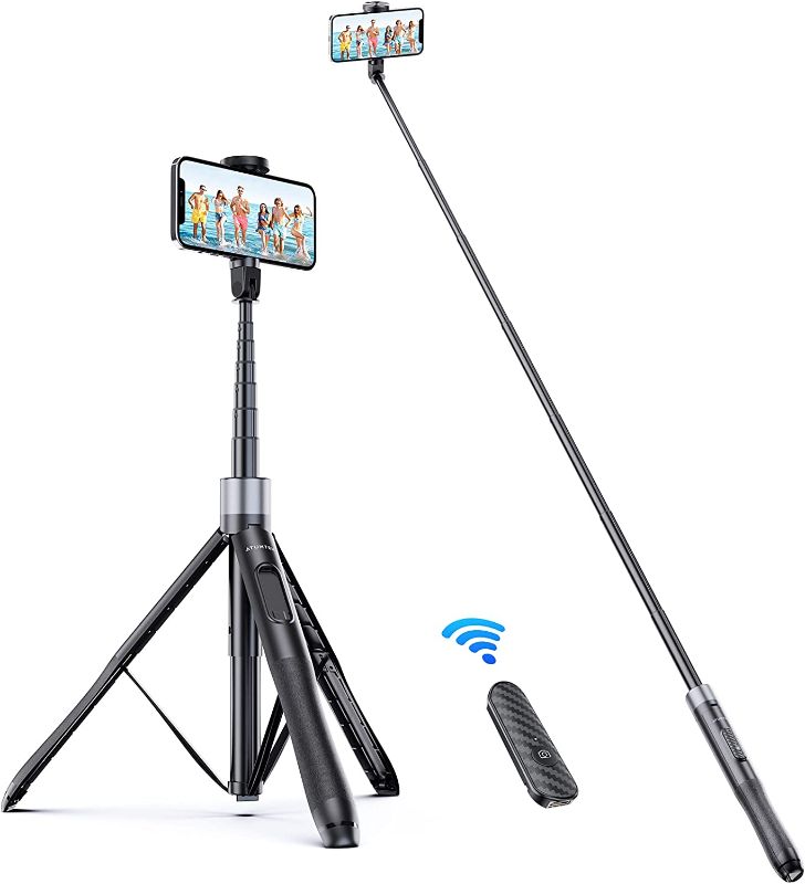 Photo 1 of ATUMTEK 60" Selfie Stick Tripod, All in One Extendable Phone Tripod Stand with Bluetooth Remote 360° Rotation for iPhone and Android Phone Selfies, Video Recording, Vlogging, Live Streaming, Black