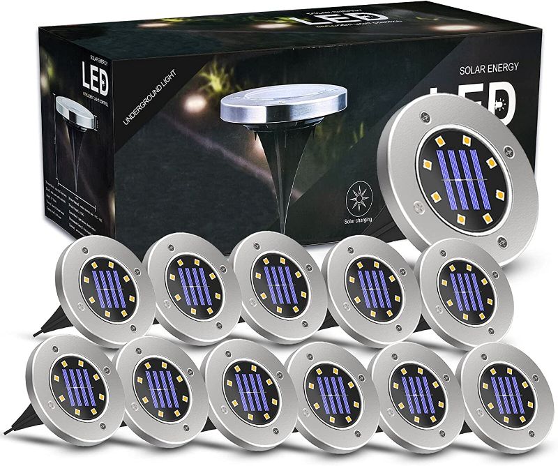 Photo 1 of 12 Pack Solar In- Ground Lights,Workglory 8 LED Beads for Garden Path Outdoor,Easy in Ground Install Landscape Lighting Solar Powered