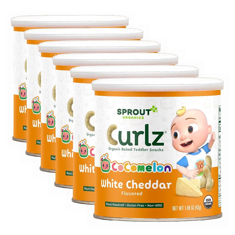 Photo 1 of CoComelon Sprout Organic Baby Food, Toddler Snacks, White Cheddar Plant Power Curlz, 1.48 Oz Canister - Pack of 6
