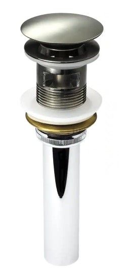 Photo 1 of 1-5/8 in. Brass Bathroom and Vessel Sink Push Pop-Up Drain Stopper With Overflow in Brushed Nickel
