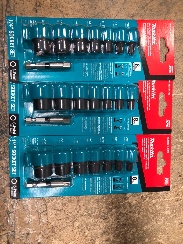 Photo 2 of ***3 Pack*** Makita ImpactXPS 1/4 in. Drive 6-Point SAE Impact Socket Set with Standard Socket Adapter (8-Piece)