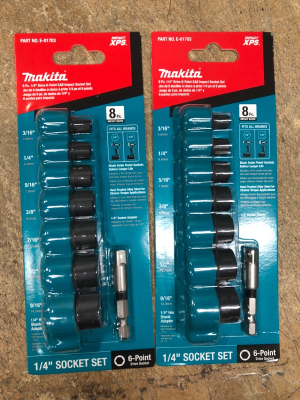 Photo 2 of ***2 Pack*** Makita ImpactXPS 1/4 in. Drive 6-Point SAE Impact Socket Set with Standard Socket Adapter (8-Piece)