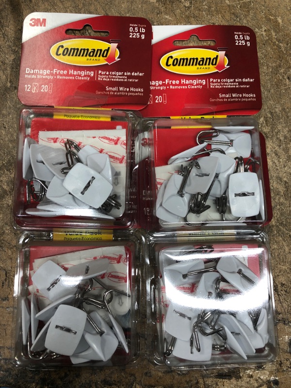 Photo 2 of ***4 Pack*** Command 
1/2 lb. Small White Wire Hook Value Pack (12 Hooks, 20 Strips)