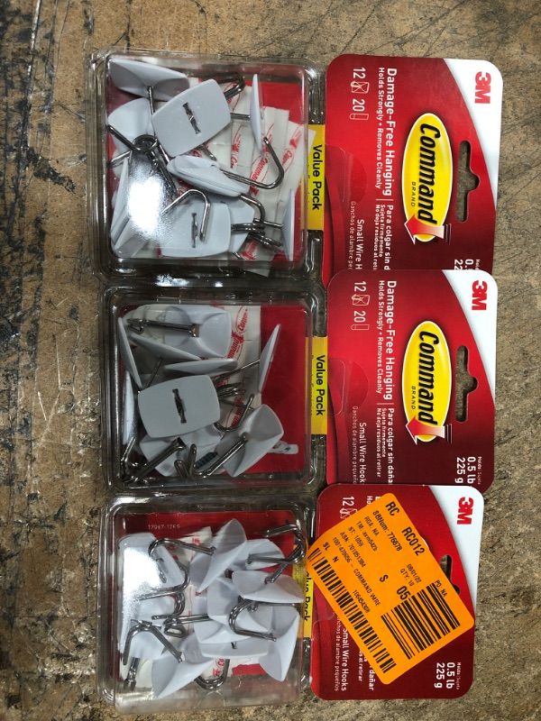 Photo 2 of ***3 Pack*** Command 
1/2 lb. Small White Wire Hook Value Pack (12 Hooks, 20 Strips)