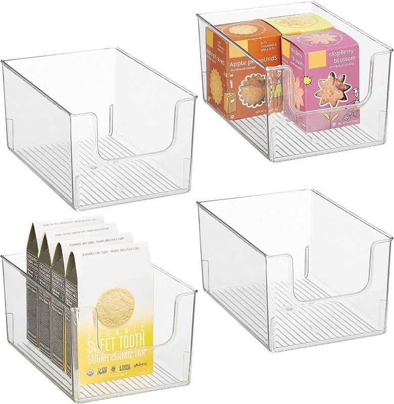 Photo 1 of ***Size : 11x8in*** mDesign Modern Deep Plastic Open Front Dip Storage Organizer Bin Basket for Kitchen Organization - Shelf, Cupboard, Cabinet, and Pantry Organizing Decor - Ligne Collection - 4 Pack - Clear 