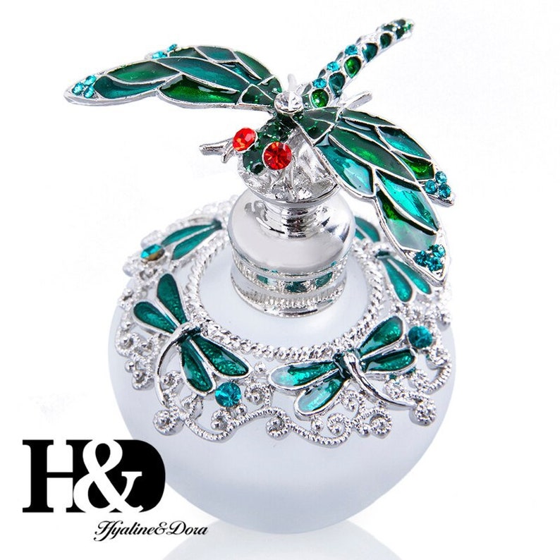 Photo 1 of 40ml Women's Fashion Empty Refillable Perfume Bottle With Dragonfly Stopper Figurine Collection Retro Glass Makeup Container