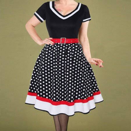 Photo 1 of ***Size Small*** Women's Retro Hepburn Style Stitching V-neck Short Sleeves 50S Dress with Belt S Black
