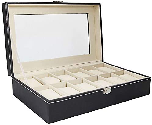 Photo 1 of HOBBYN Watch Box, Vintage Collection Wood Watch Box Storage Display Top Glass Box for 20+ Watches with Adjustable Soft Pads and Height for Larger Watches