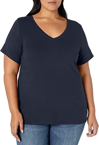 Photo 1 of ***Color: Navy, Size: 4X*** Women's Plus Size Short-Sleeve V-Neck T-Shirt